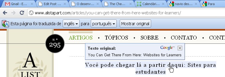 Artigos em Inglês - Com tradução para o português do Google